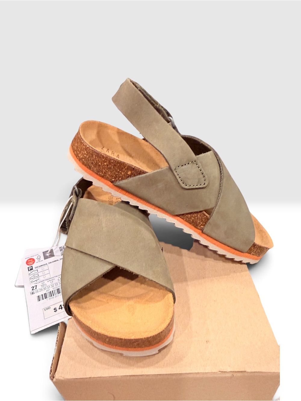 Zara Kaki Leather Crossover Sandal